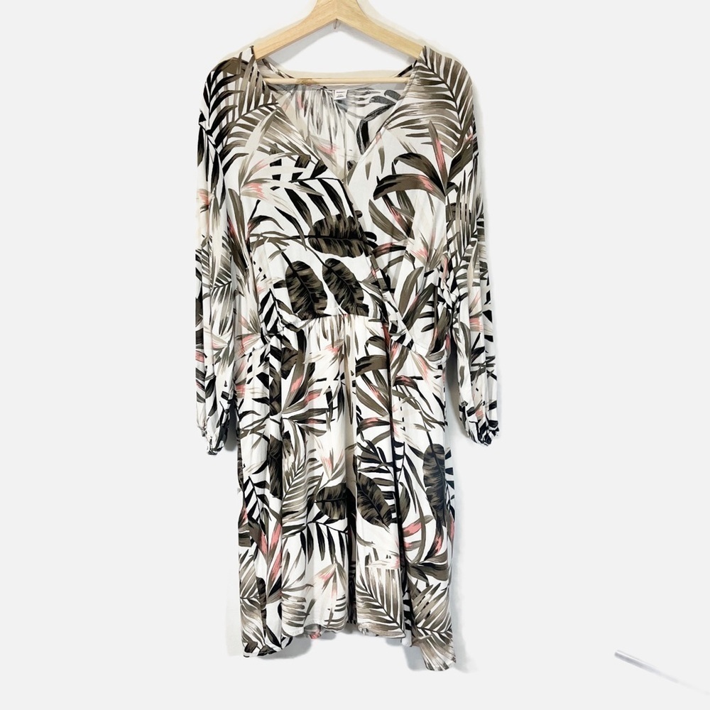 Old Navy Palm Print Faux Cross Over Mini Dress Long Sleeve Plus Size XXL